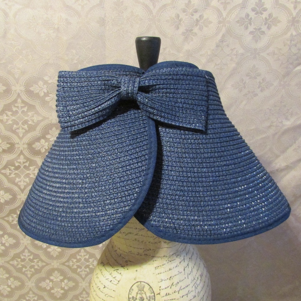 Blue Visor Hat with Bow ~Velcro Closure~Beach Vaca